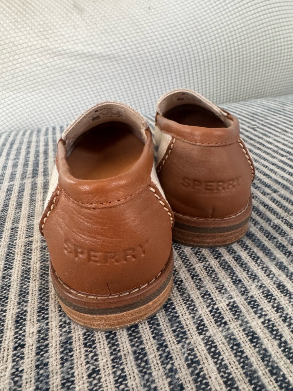 Sperry Seaport Penny Loafers Striped Canvas Tan Leather Size 7 - Picture 7 of 7